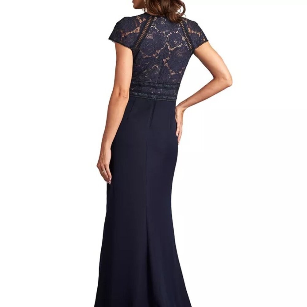 Tadashi Shoji Women's Catrine Navy Lace Bodice Gown, size 14